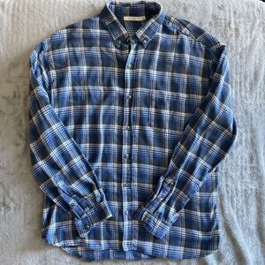 MNML Flannel Shirt Mens 2XL XXL Blue Plaid Scorpion Buttons Long Sleeve